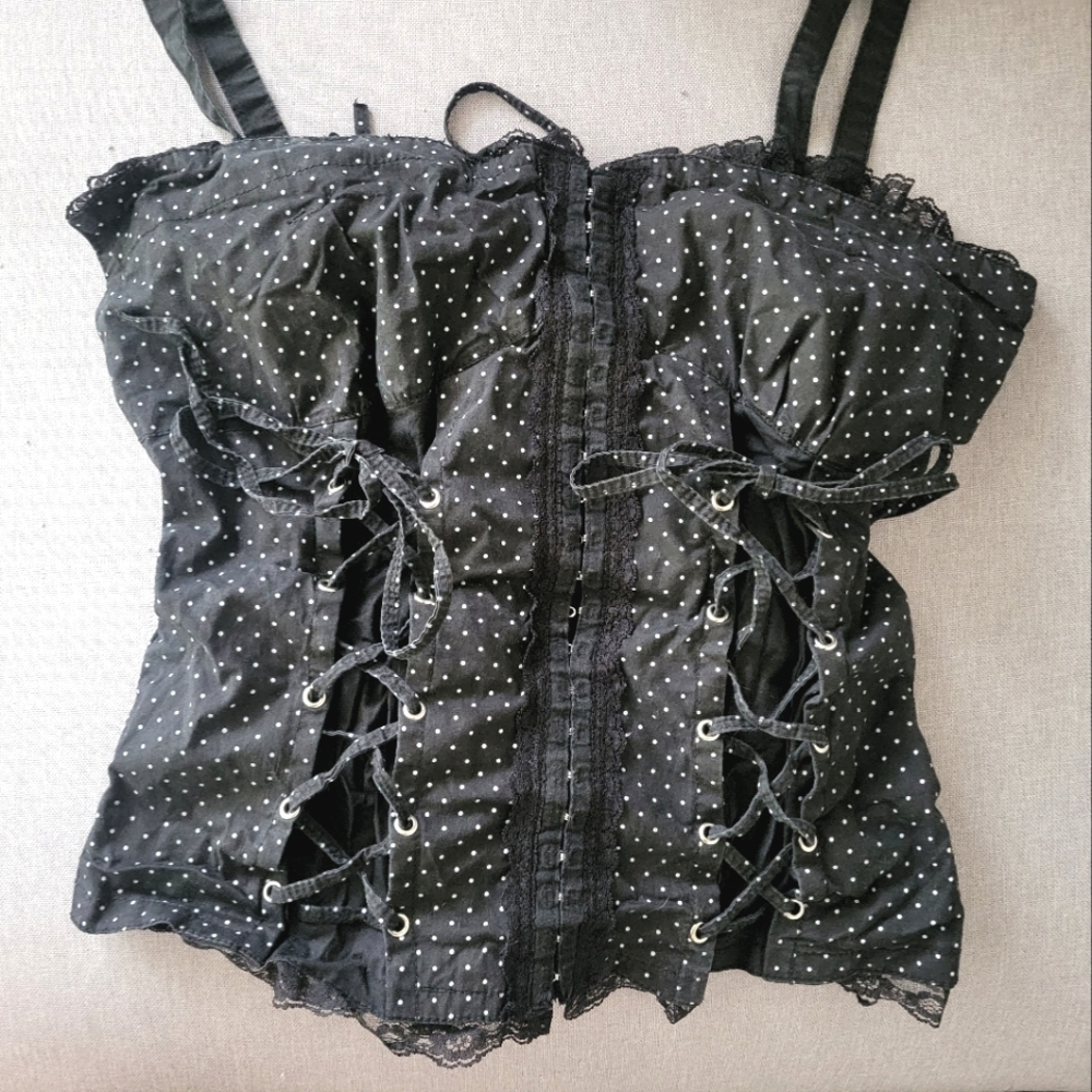 Tripp NYC polka dot lace up soft bustier - edgy punk goth